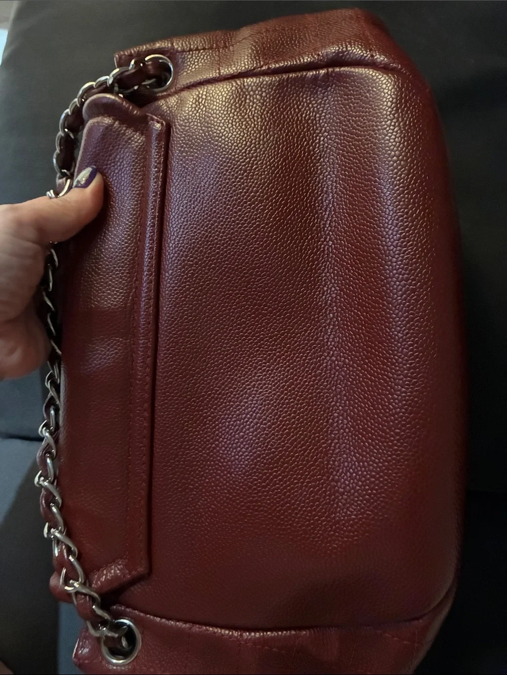 Chanel Quilted Leather half moon Shoulder Bag in Deep Burgundy with silver chain